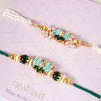 Green Kundan Lotus Rakhi Gift Set For Bhaiya Bhabhi Nestasia