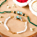 Green Kundan Lotus Rakhi Gift Set For Bhaiya Bhabhi Nestasia