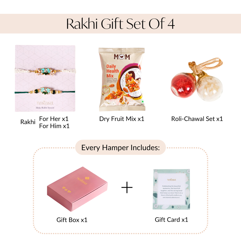 Green Kundan Lotus Rakhi Gift Set For Bhaiya Bhabhi Nestasia