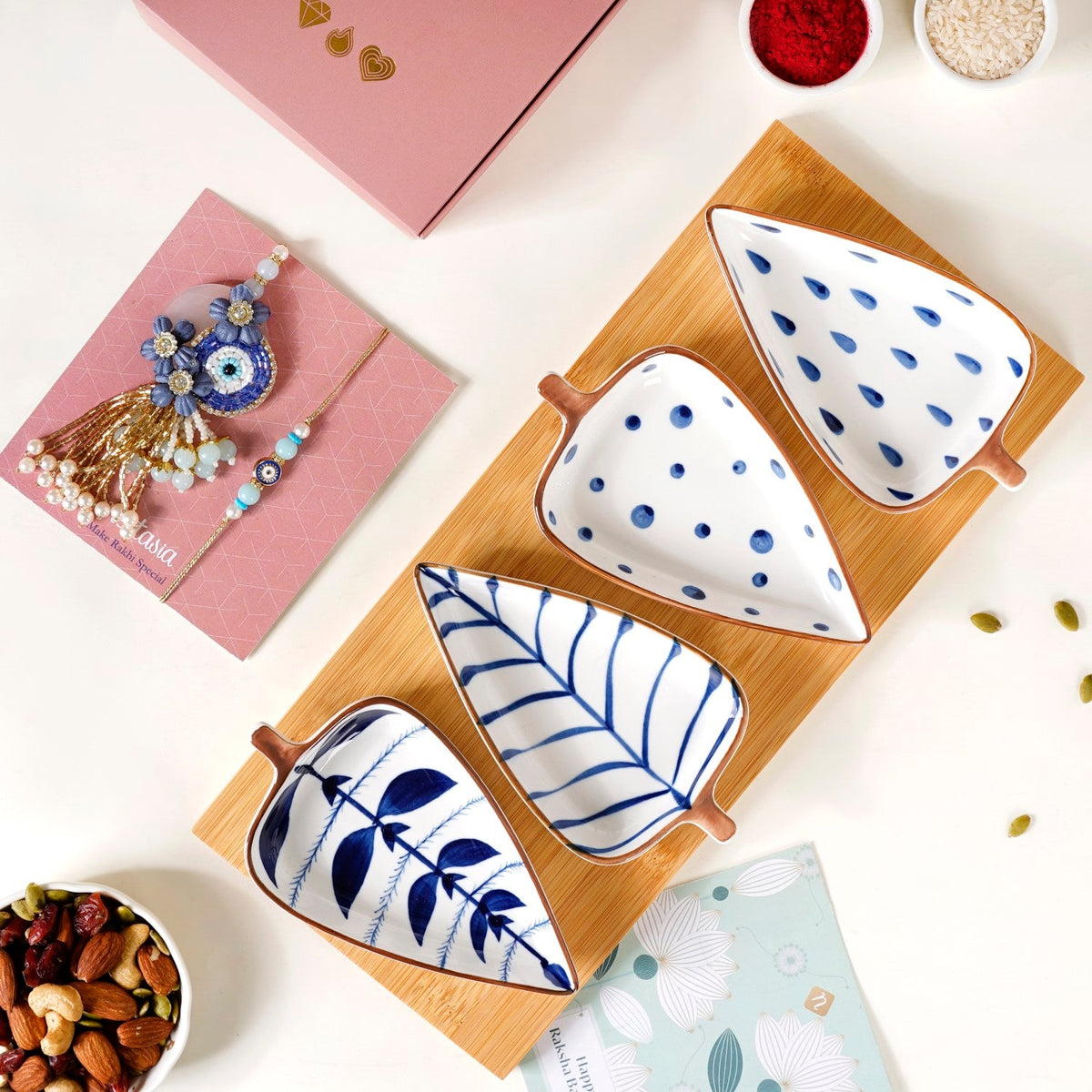 Leaf Platter Rakhi Lumba Gift Hamper Nestasia