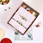 Green Kundan Lotus Rakhi Gift Set For Bhaiya Bhabhi Nestasia