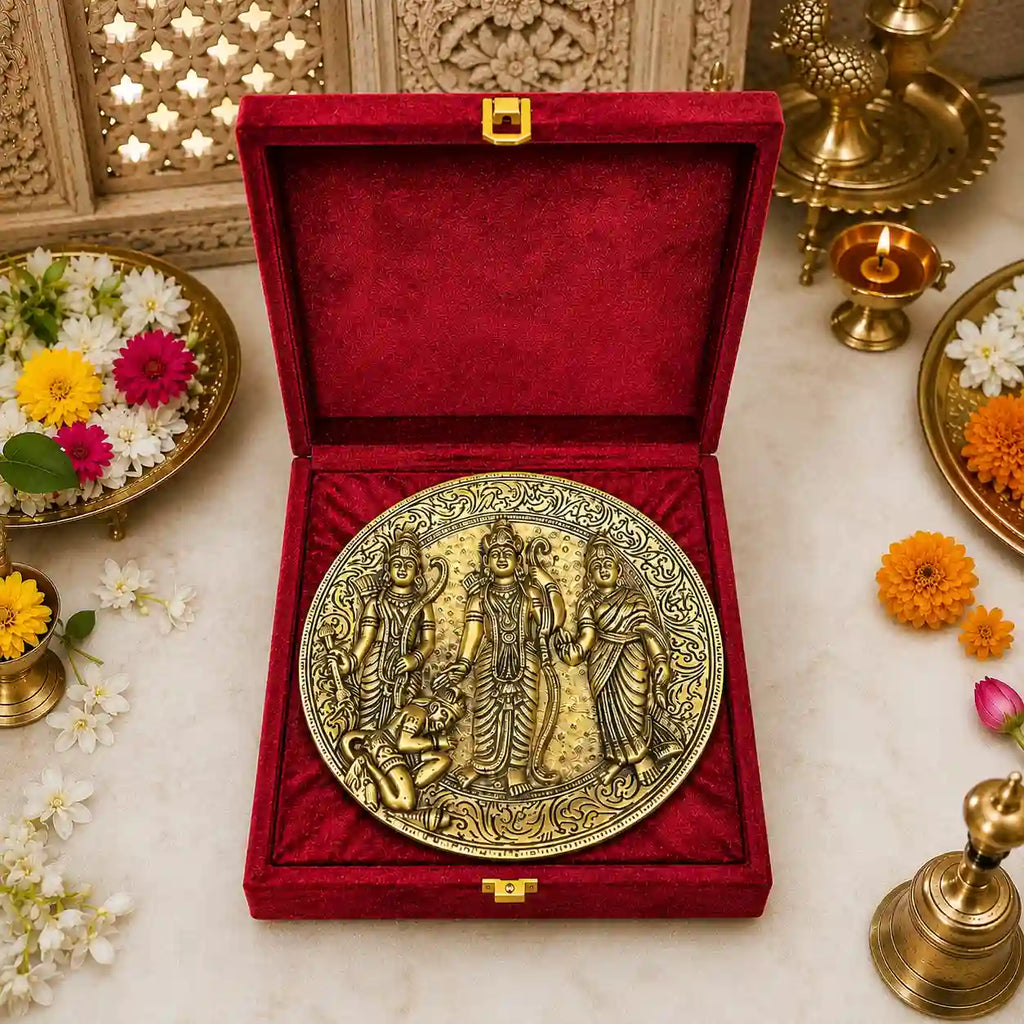 Brass Ram Darbar Wall Hanging Plate (8 Inch) Vedansh Craft