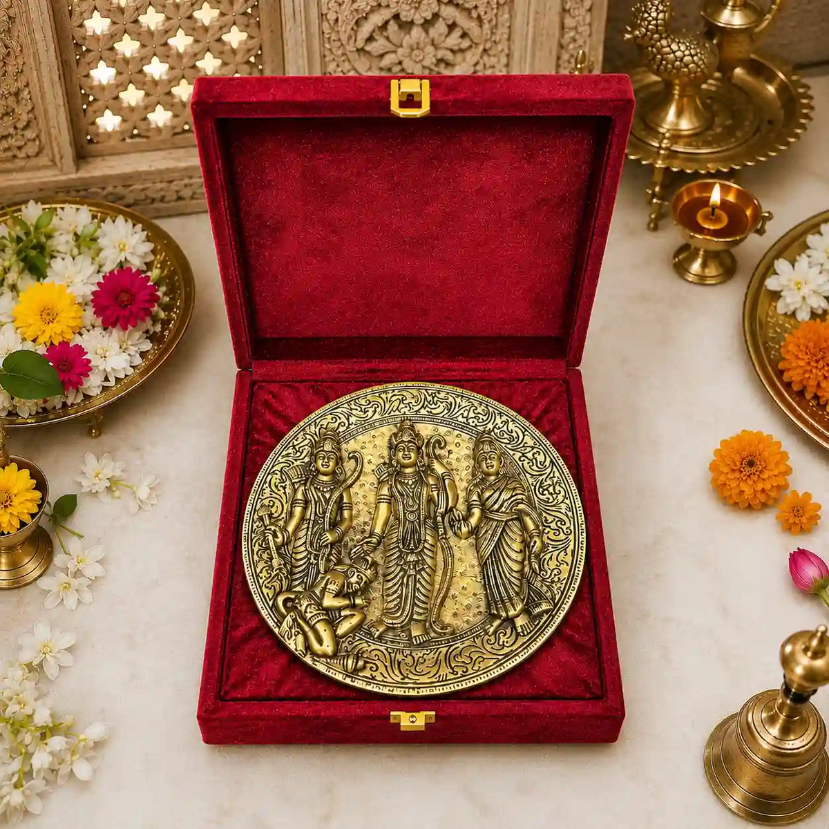 Brass Ram Darbar Wall Hanging Plate (8 Inch) Vedansh Craft