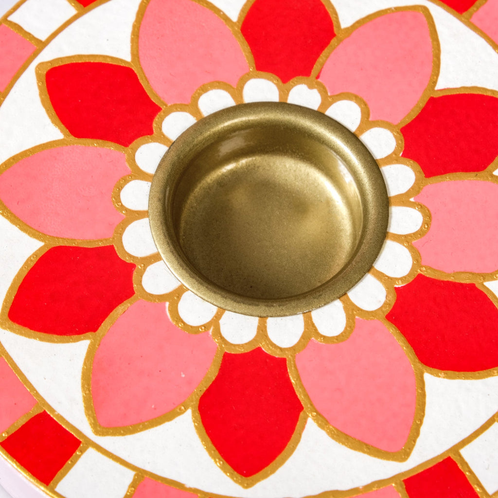 Rangoli Handpainted Wooden Tealight Holder Set Of 2 Nestasia