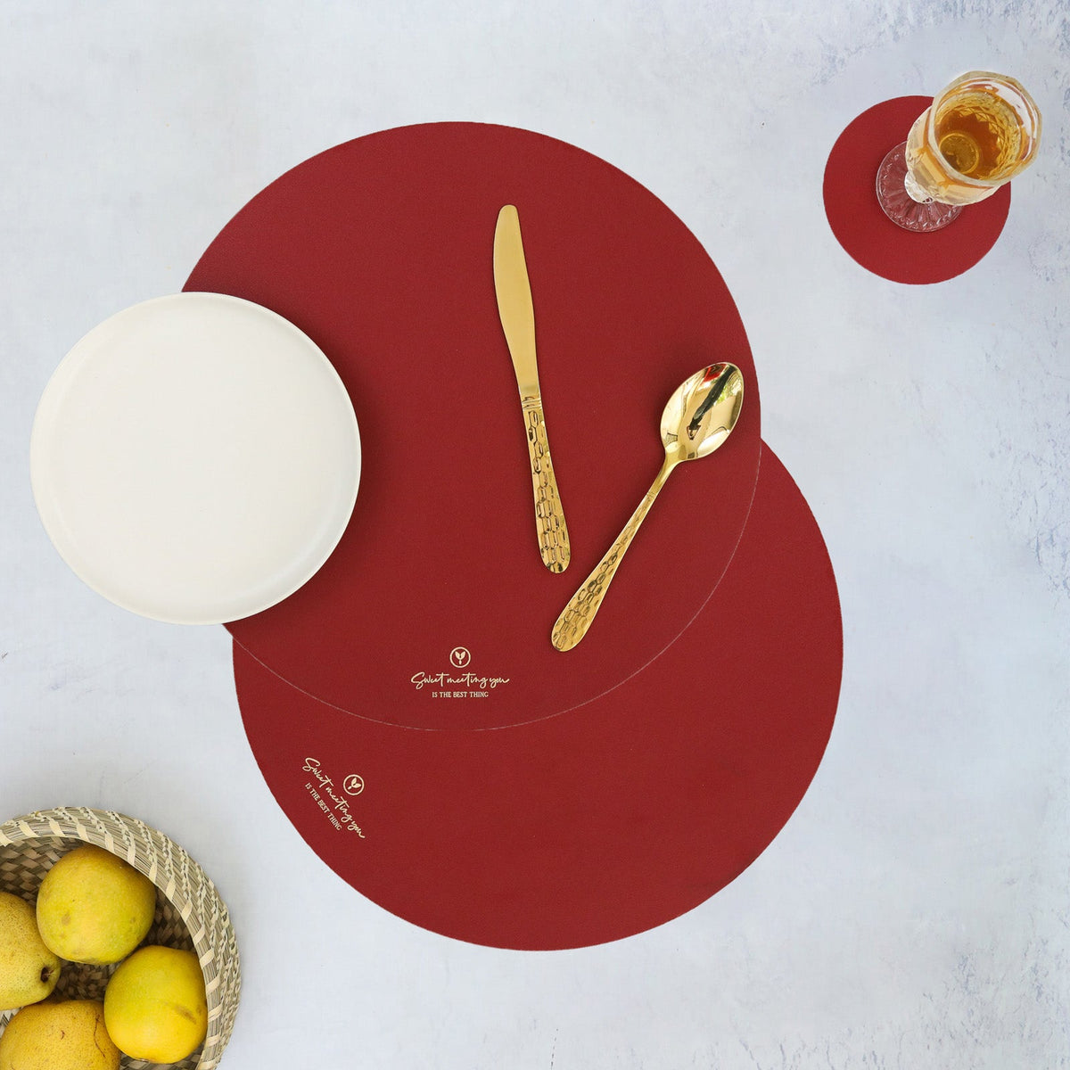 Round Placemat Maroon Set of 2 Nestasia