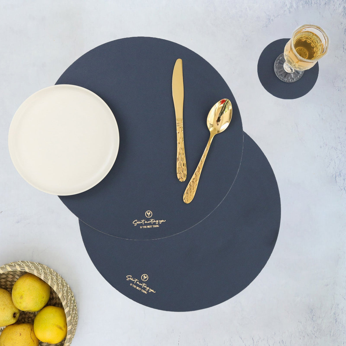 Round Placemat Dark Blue Set of 2 Nestasia