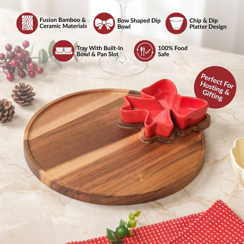 Red Bow Chip Dip Platter Nestasia