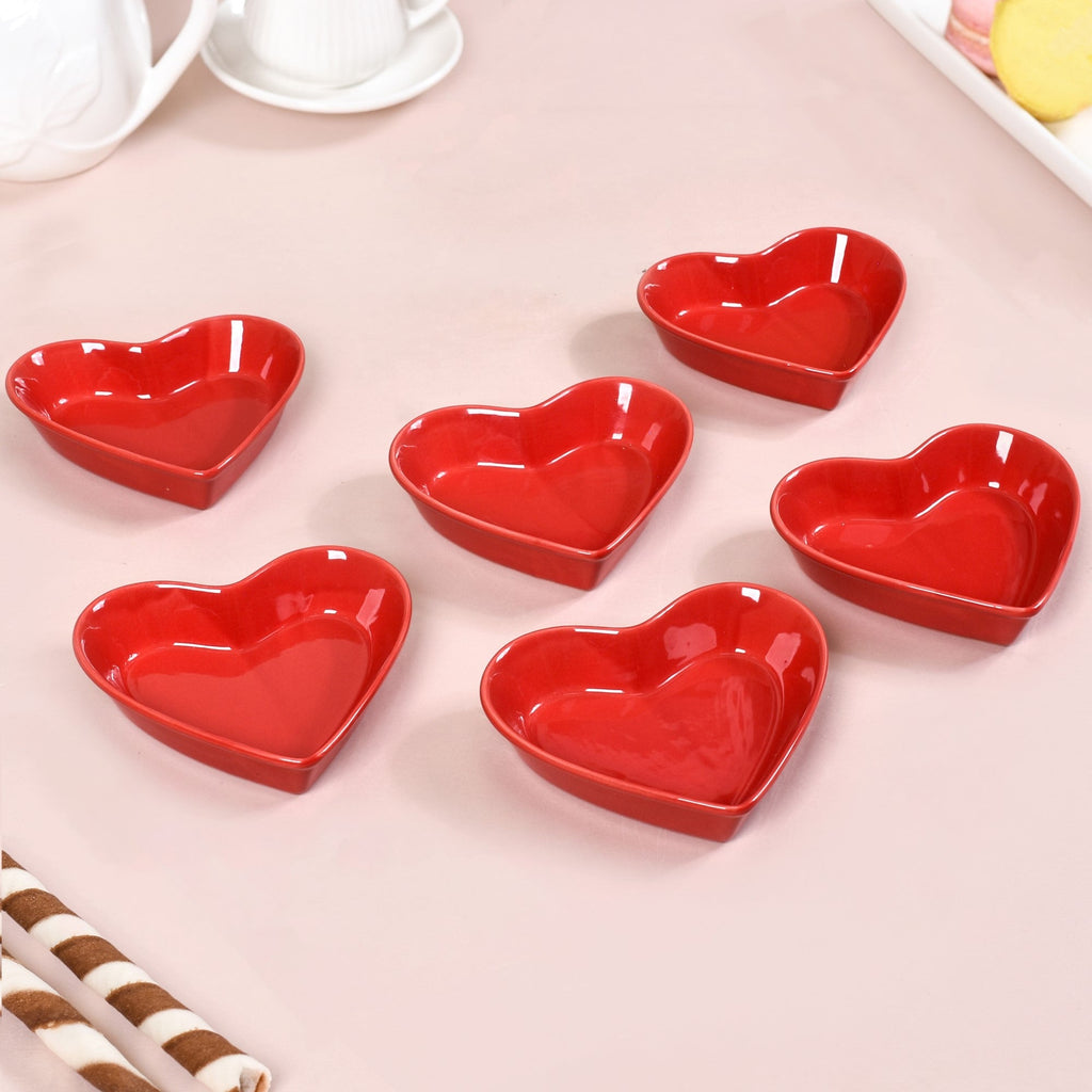 Red Heart Ceramic Plate For Starters Set Of 6 Nestasia