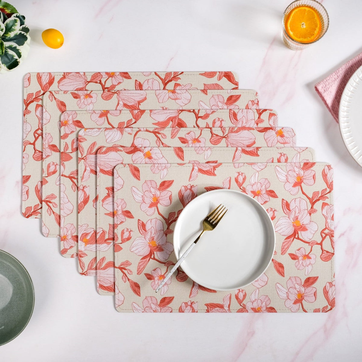 Rectangular Red Poppy Printed Placemats Set Of 6 Nestasia
