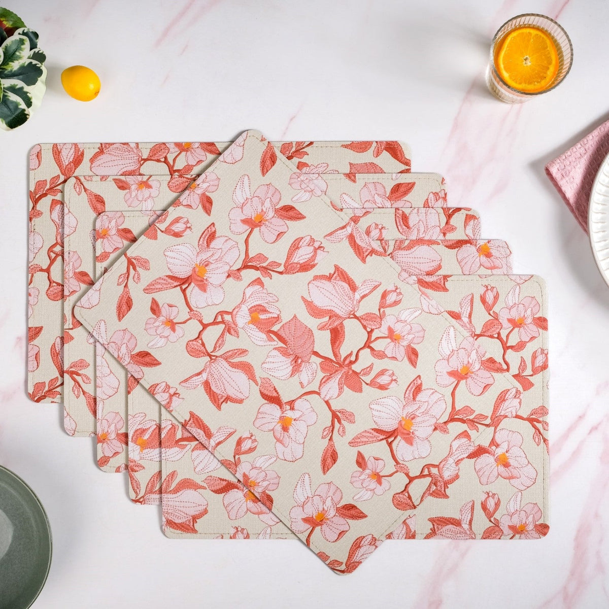 Rectangular Red Poppy Printed Placemats Set Of 6 Nestasia
