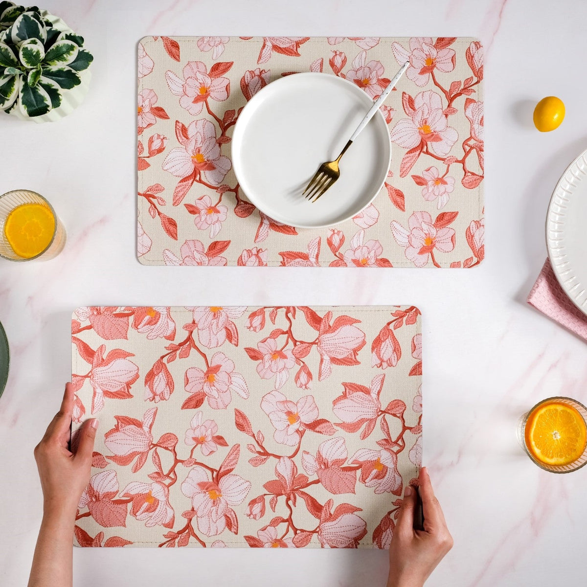 Rectangular Red Poppy Printed Placemats Set Of 6 Nestasia