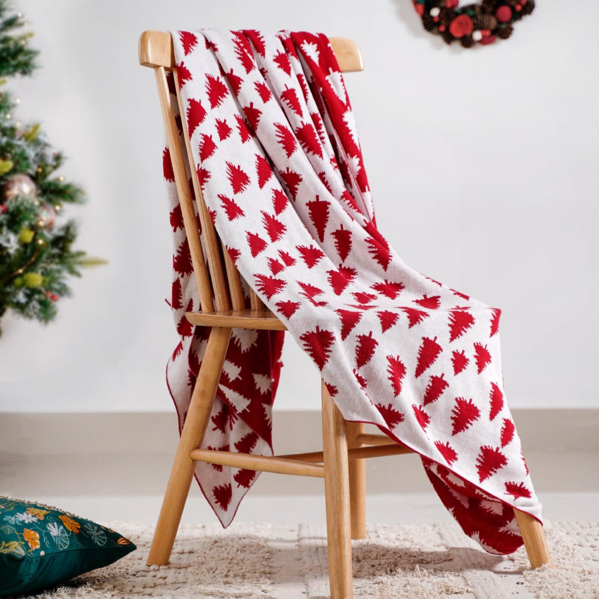 Reversible Style Christmas Tree Throw Blanket Red Nestasia