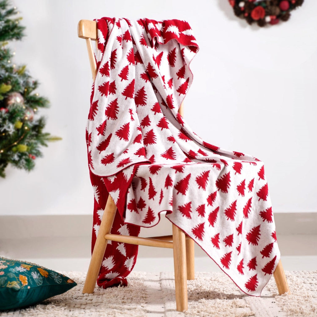 Reversible Style Christmas Tree Throw Blanket Red Nestasia