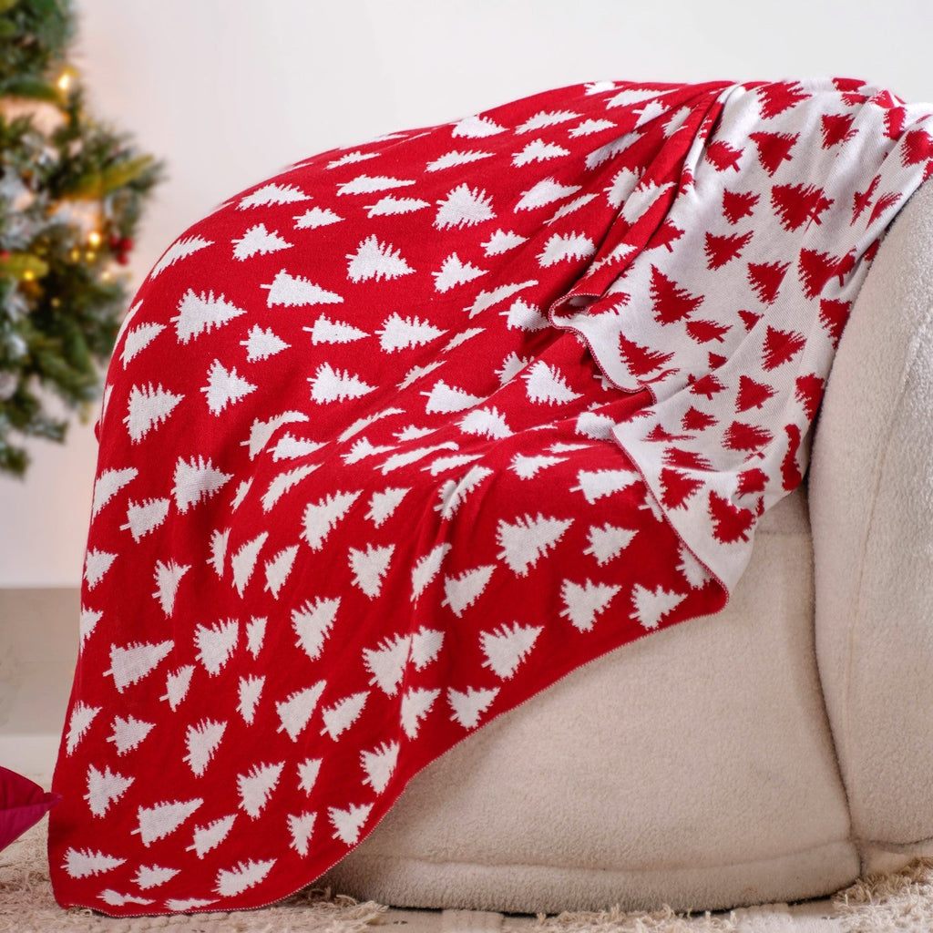 Reversible Style Christmas Tree Throw Blanket Red Nestasia