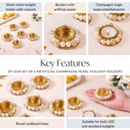 Set Of 6 Artificial Champagne Pearl Tealight Holders Nestasia