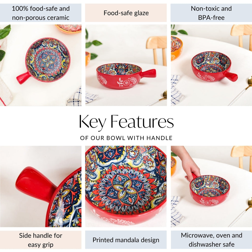 Red Mandala Melange Bowl With Handle 600ml Nestasia