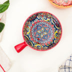 Red Mandala Melange Bowl With Handle 600ml Nestasia