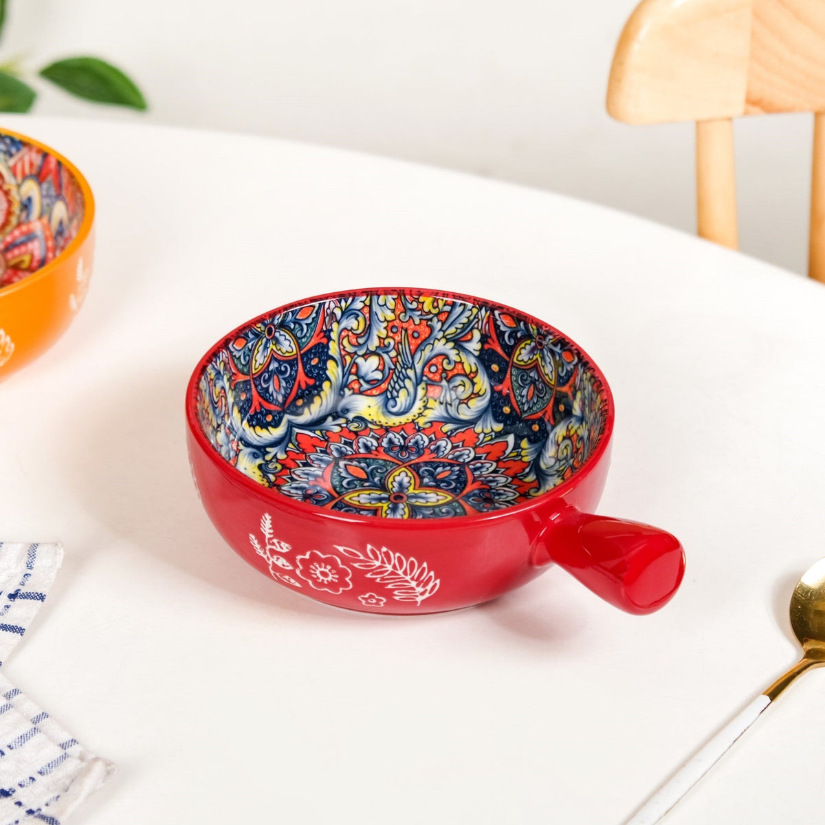 Red Mandala Melange Bowl With Handle 600ml Nestasia
