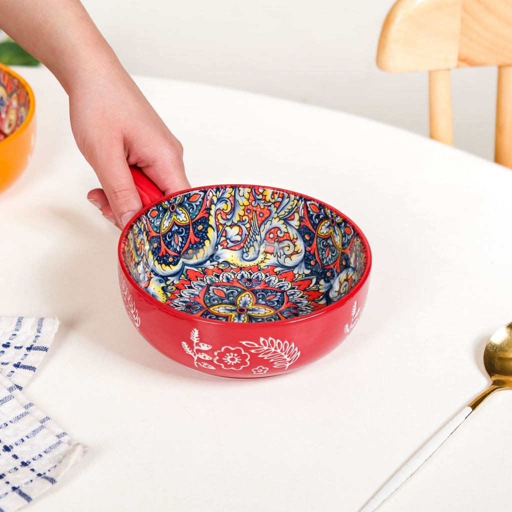 Red Mandala Melange Bowl With Handle 600ml Nestasia