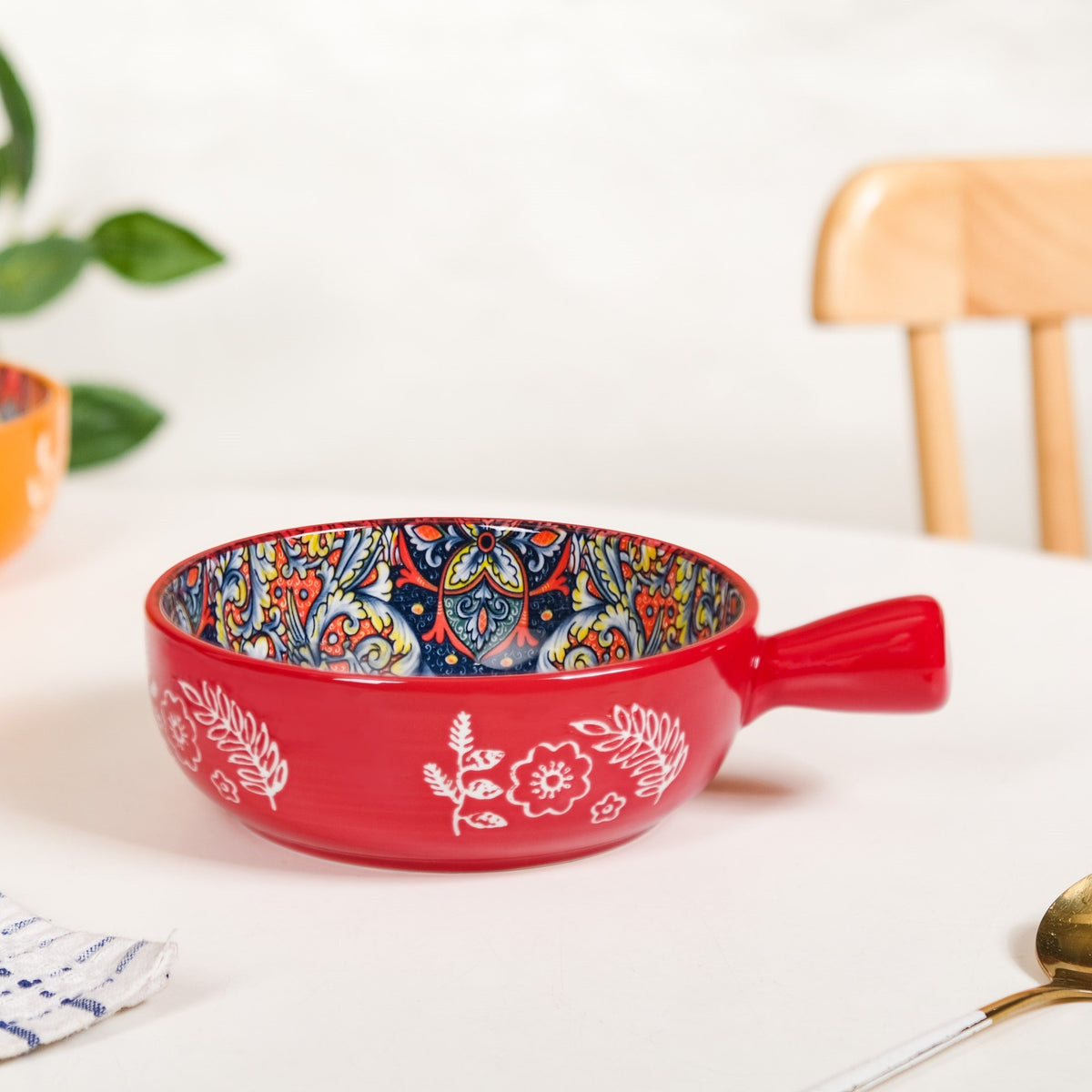Red Mandala Melange Bowl With Handle 600ml Nestasia