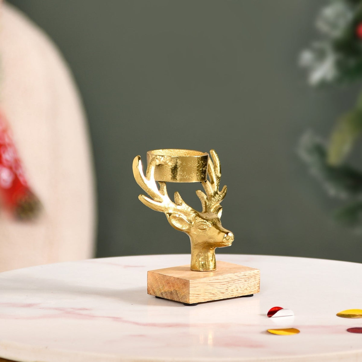 Set Of 2 Gold Stag Tea Light Candle Holder Nestasia