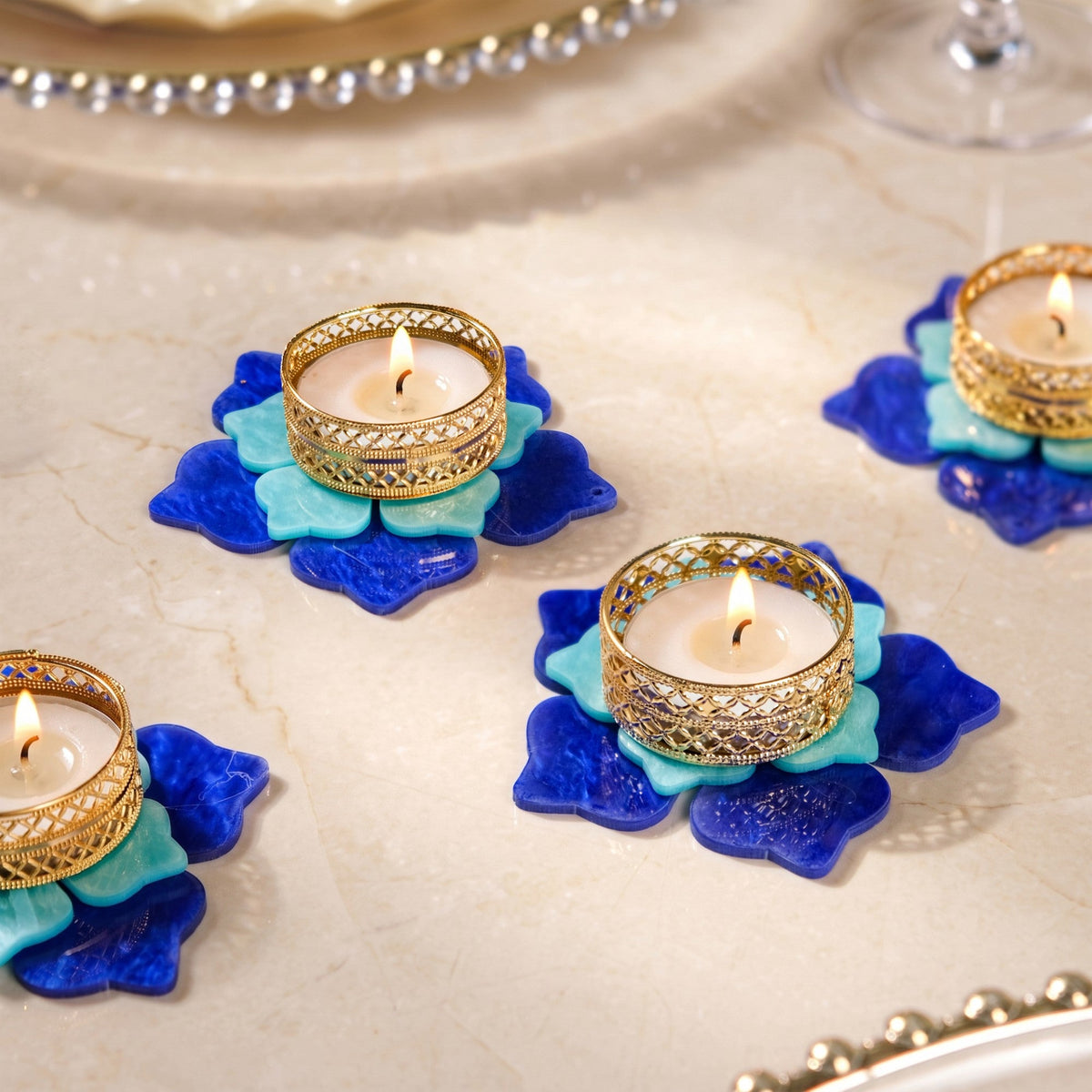 Florelle Tealight Holder Blue Set Of 6 Nestasia