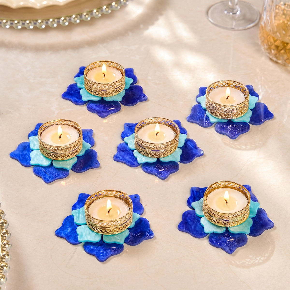 Florelle Tealight Holder Blue Set Of 6 Nestasia
