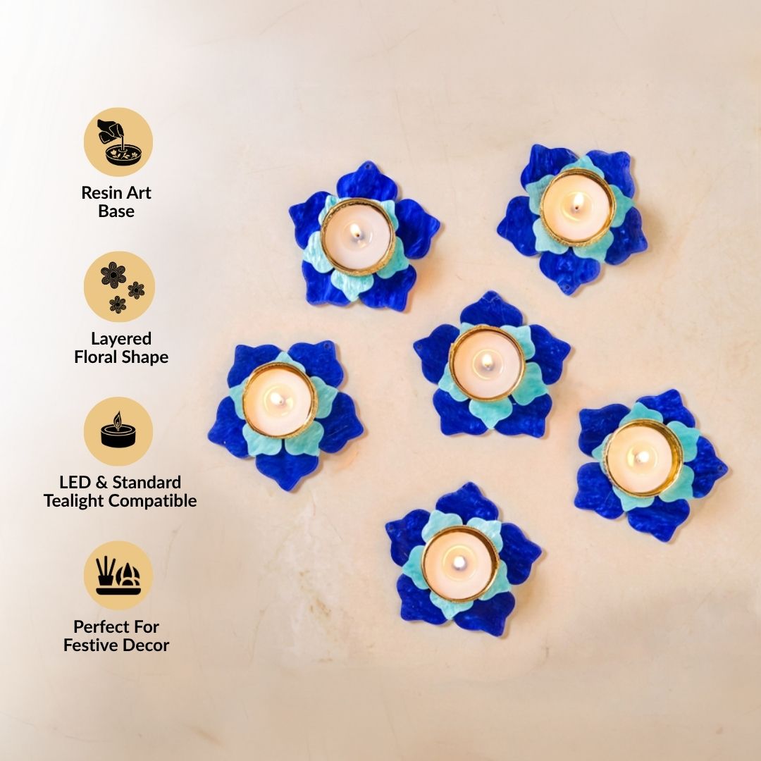 Florelle Tealight Holder Blue Set Of 6 Nestasia