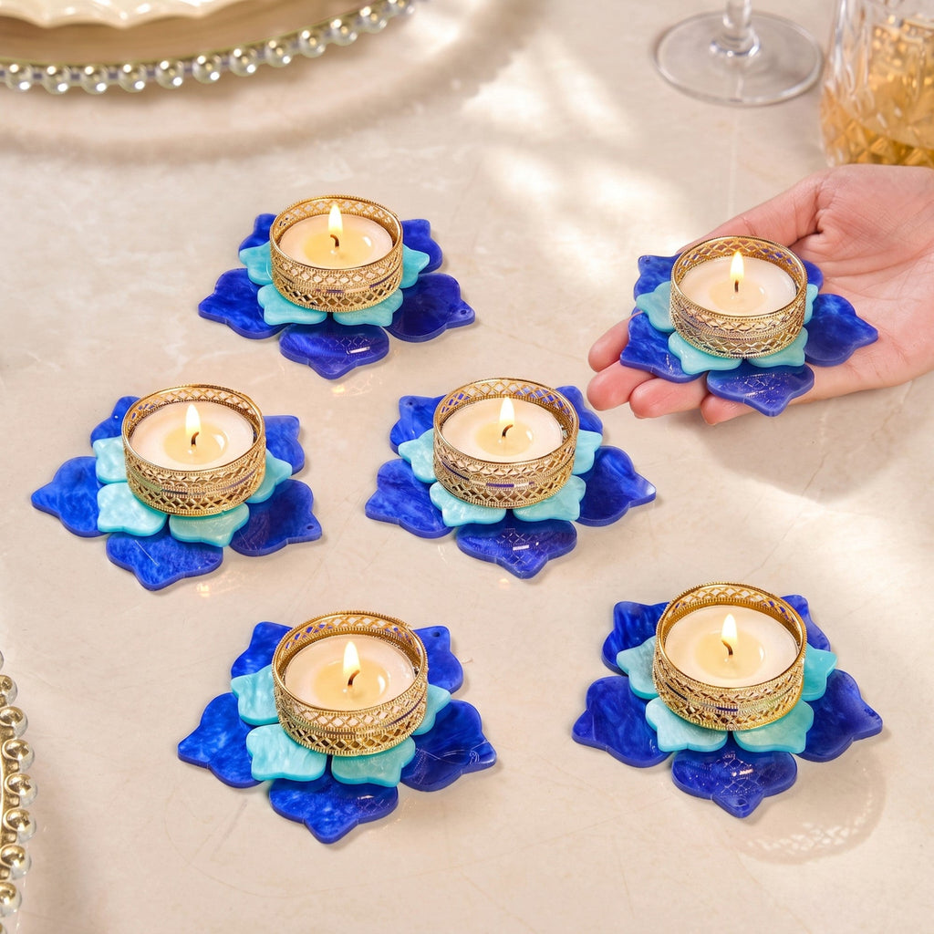Florelle Tealight Holder Blue Set Of 6 Nestasia