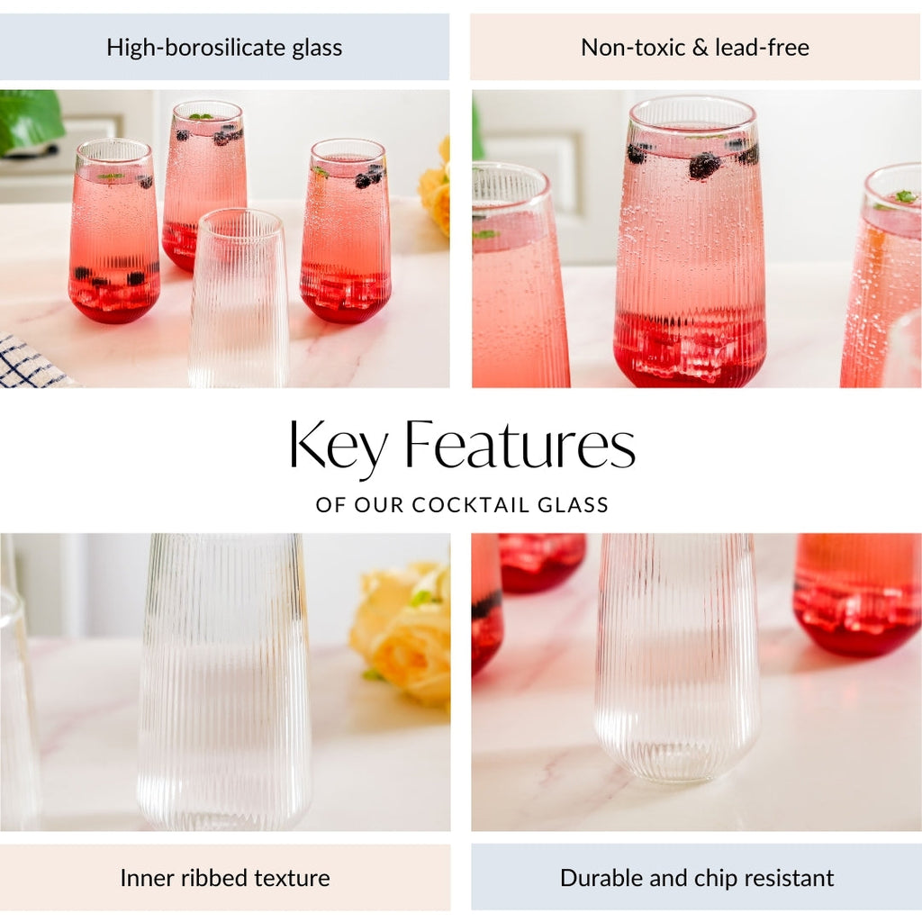 Ribbed Tall Glass Set Of 4 500ml Nestasia