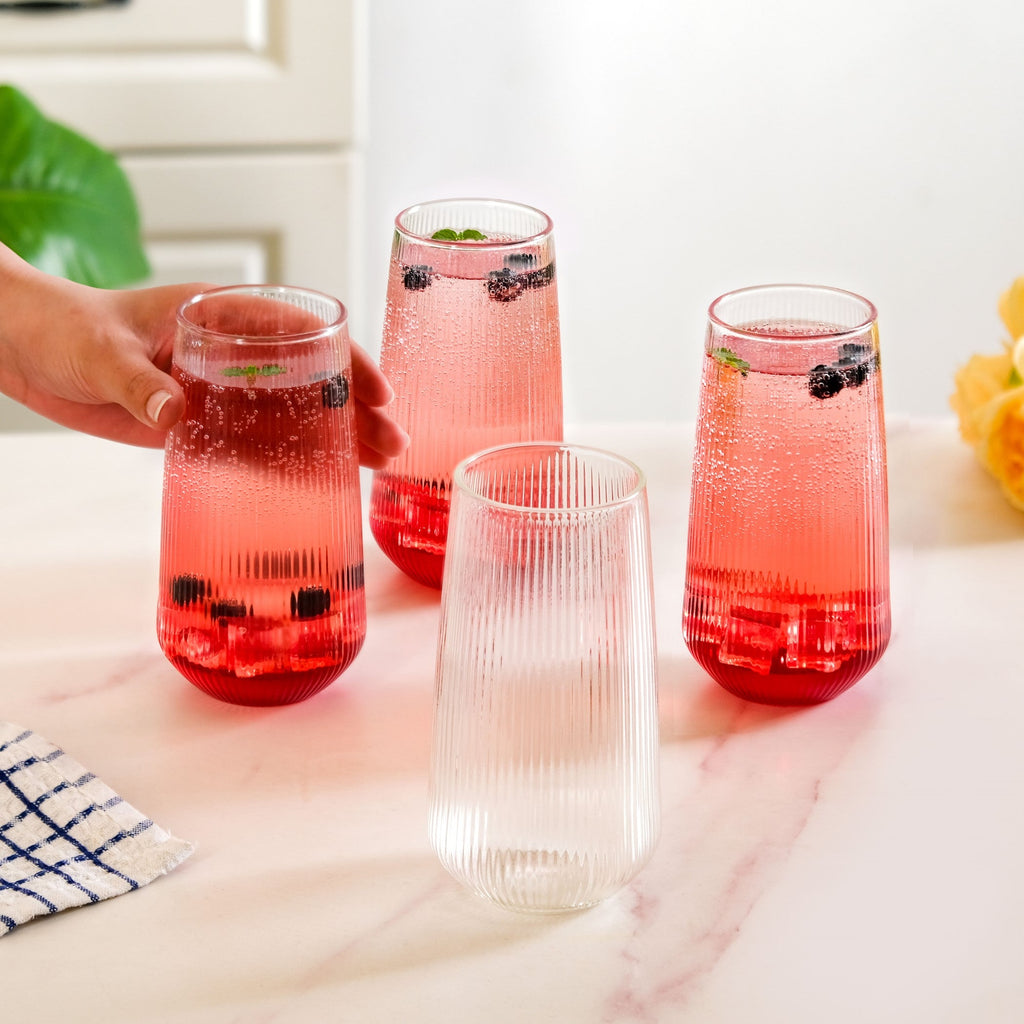 Ribbed Tall Glass Set Of 4 500ml Nestasia