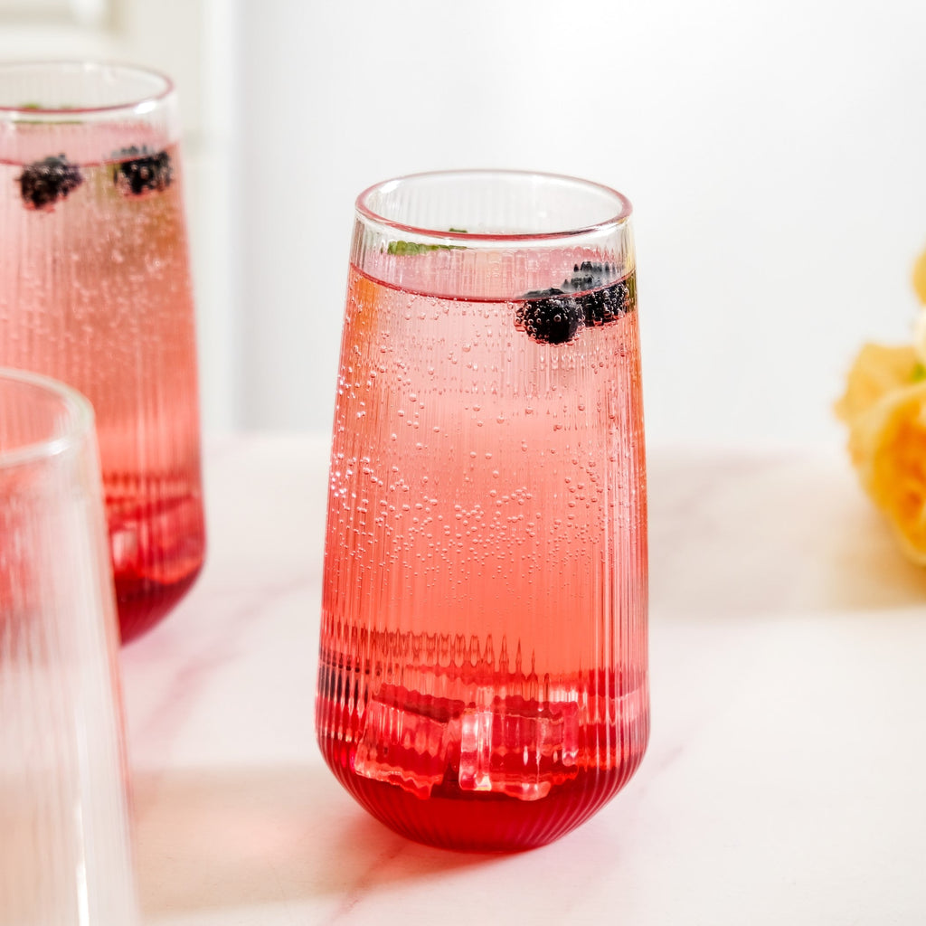 Ribbed Tall Glass Set Of 4 500ml Nestasia