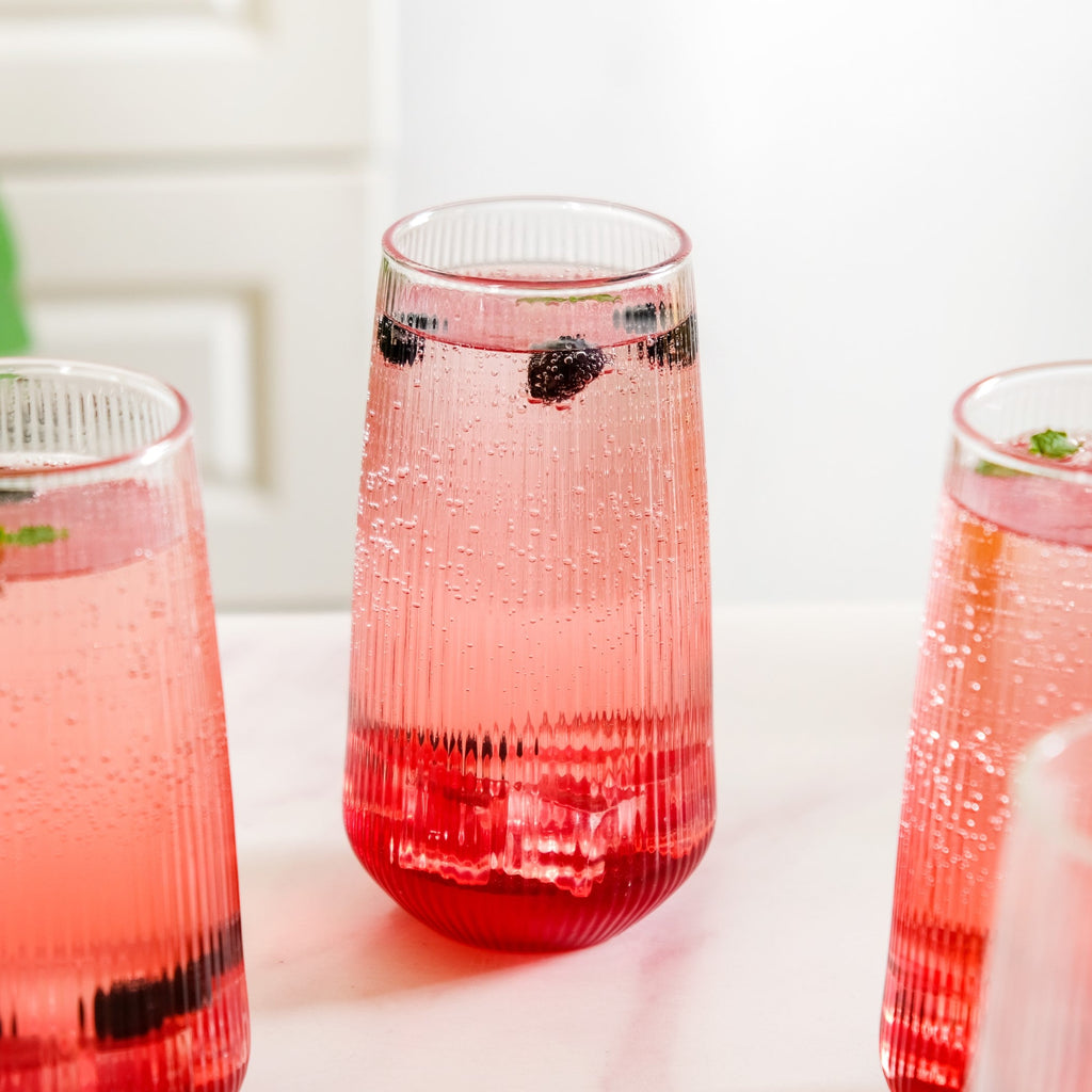 Ribbed Tall Glass Set Of 4 500ml Nestasia