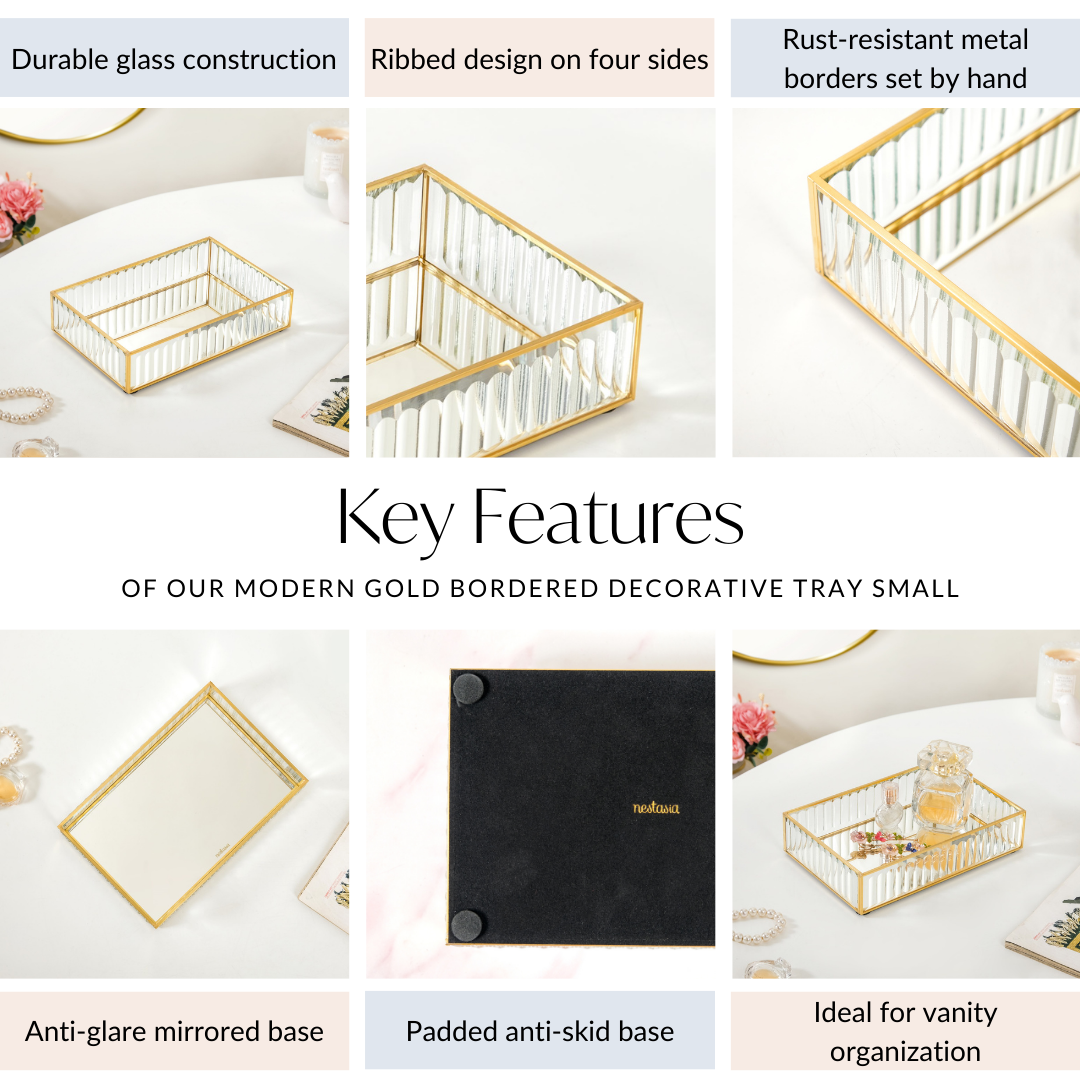 Modern Gold Edge Glass Decorative Tray Small Nestasia