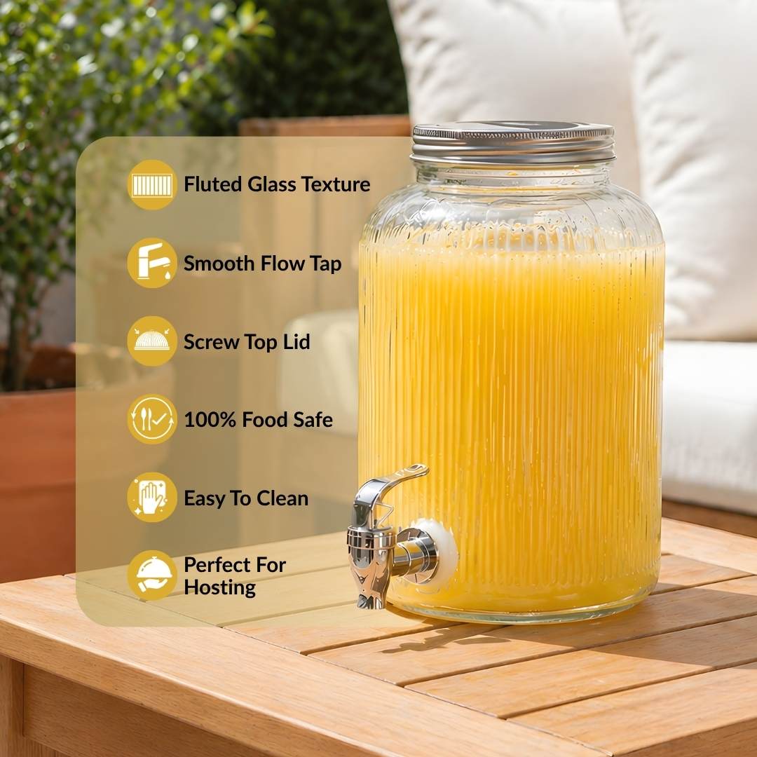 Ribbed Glass Drink Dispenser 3700ml Nestasia