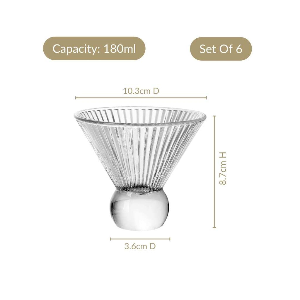 Ridged Cocktail Glass Set Of 6 180ml Nestasia