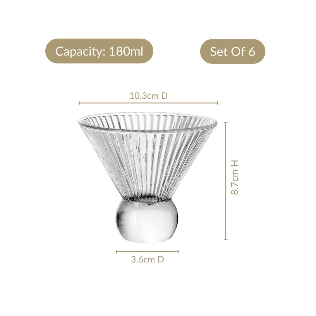 Ridged Cocktail Glass Set Of 6 180ml Nestasia