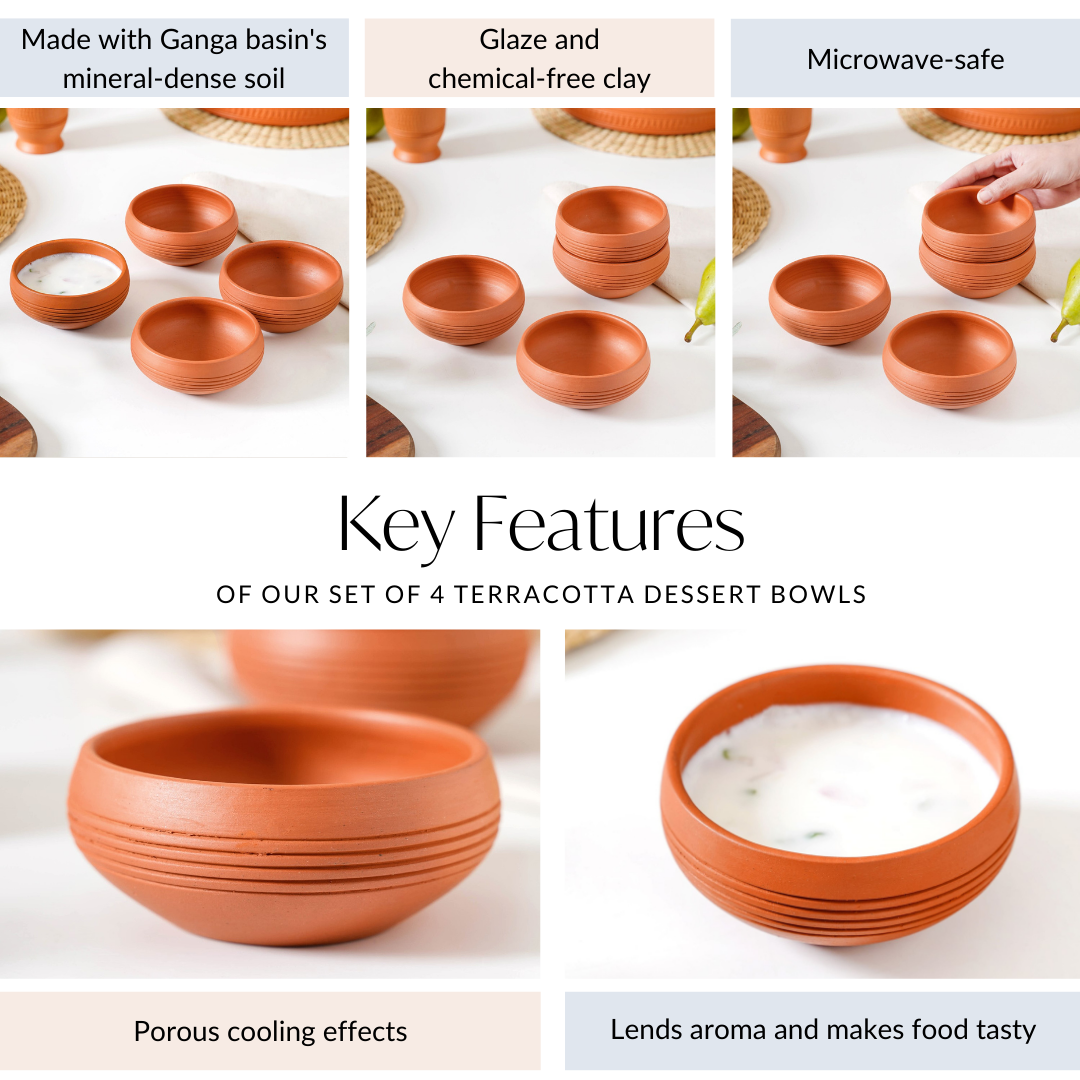 Ring Engraved Terracotta Dessert Bowls Set Of 4 250ml Nestasia