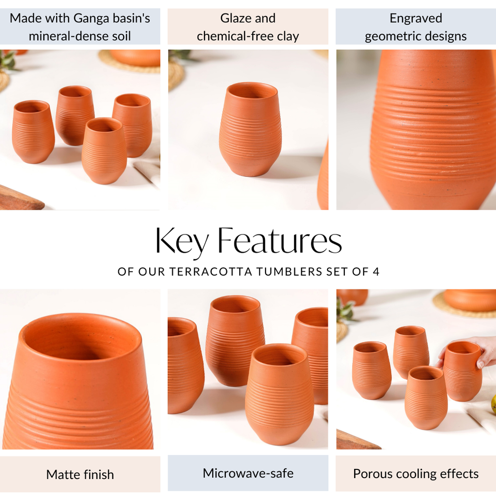 Ring Textured Terracotta Tumblers Set Of 4 400ml Nestasia