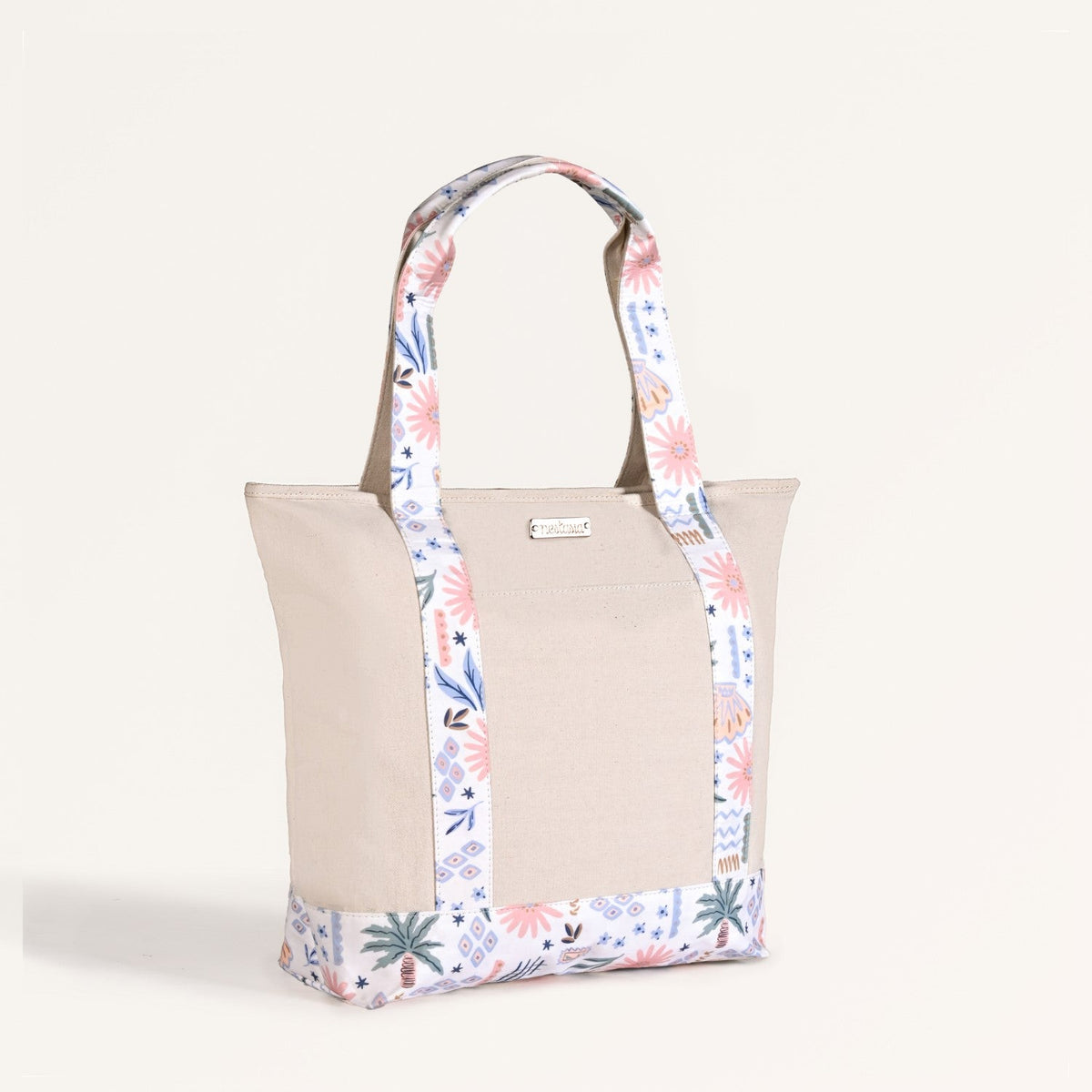 Beach Please Large Canvas Zipper Tote Bag Nestasia