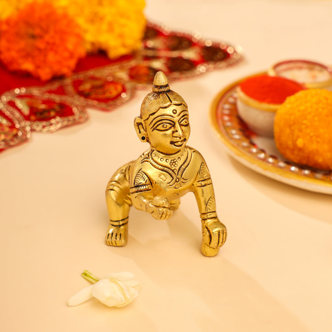 Brass Laddu Gopal Idol (3 Inch) Vedansh Craft