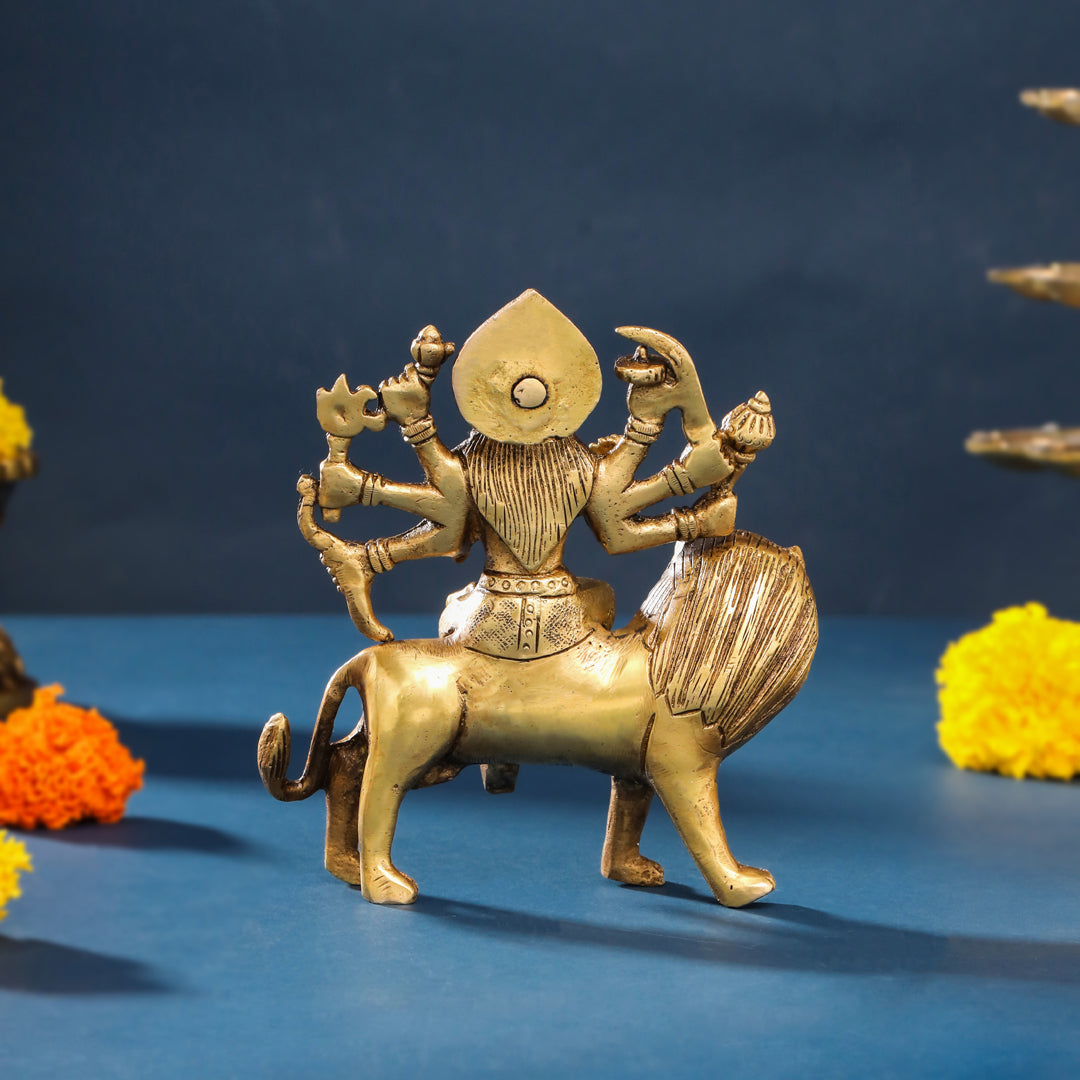 Brass Durga Idol Sitting On Loin (5.5 Inch) Vedansh Craft