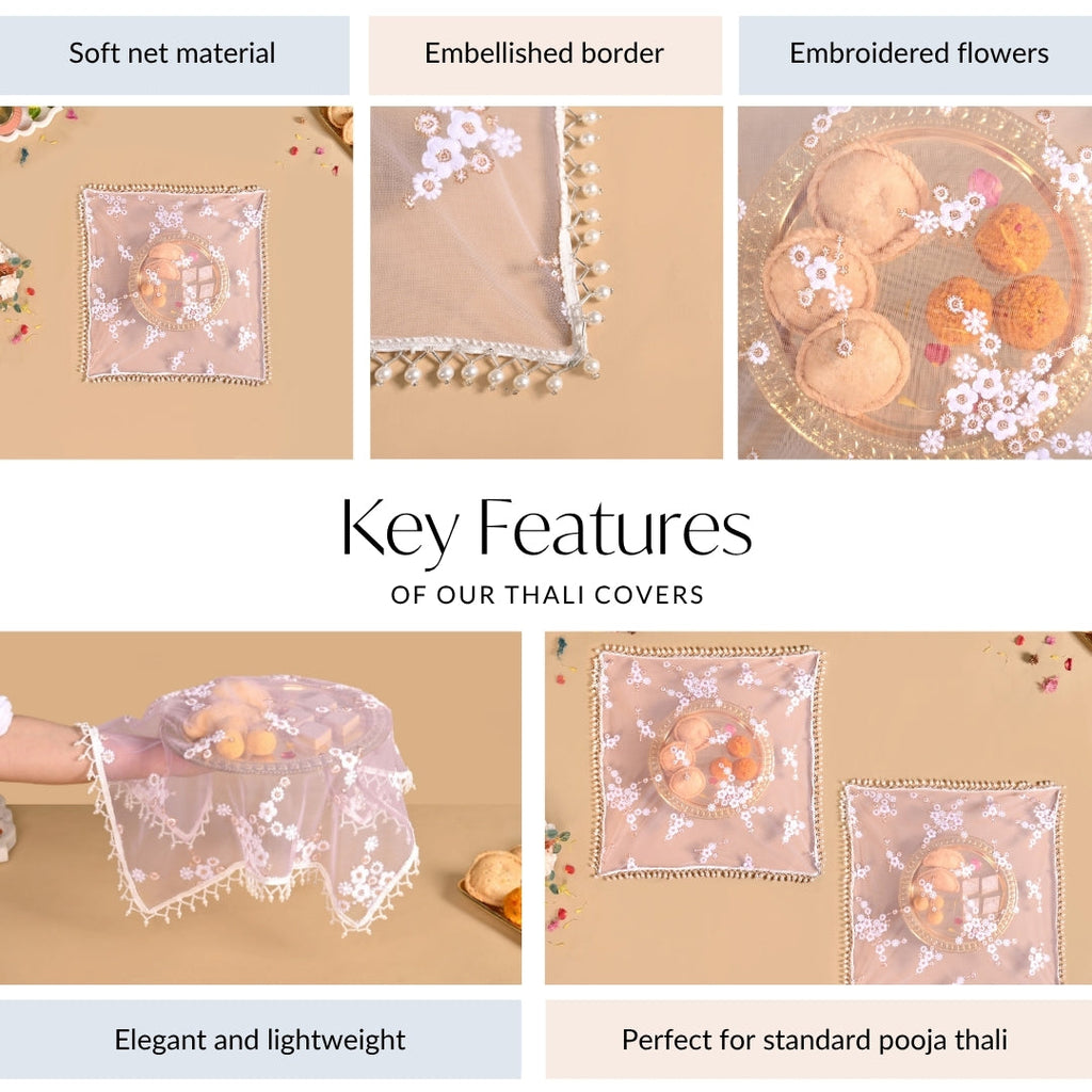 Embroidered Rose Pooja Thali Cover Set Of 2 Nestasia
