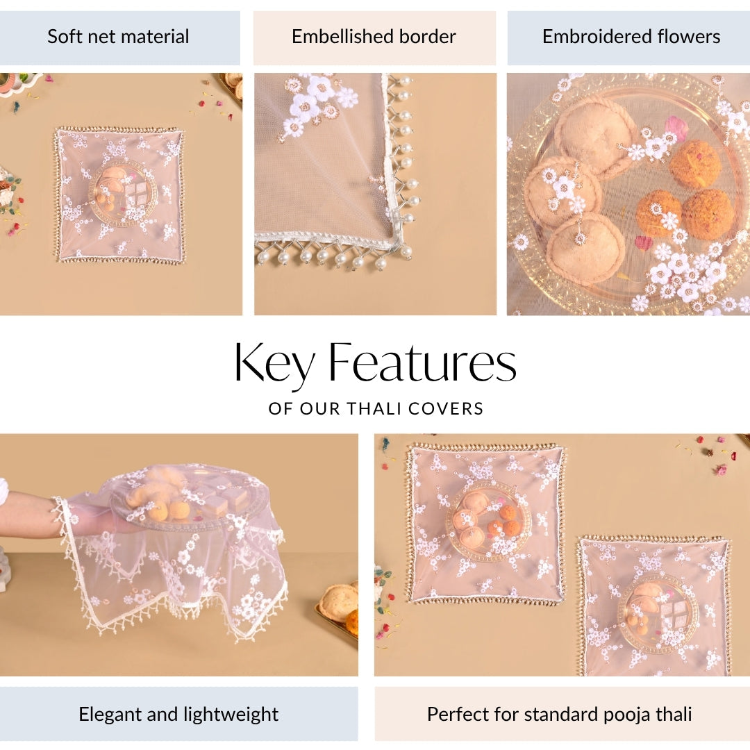 Embroidered Rose Pooja Thali Cover Set Of 2 Nestasia