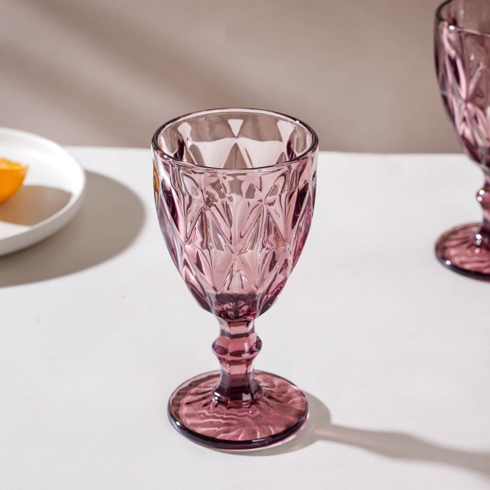 Rose Crystal Red Wine Glass Mauve Set Of 6 300 ml Nestasia