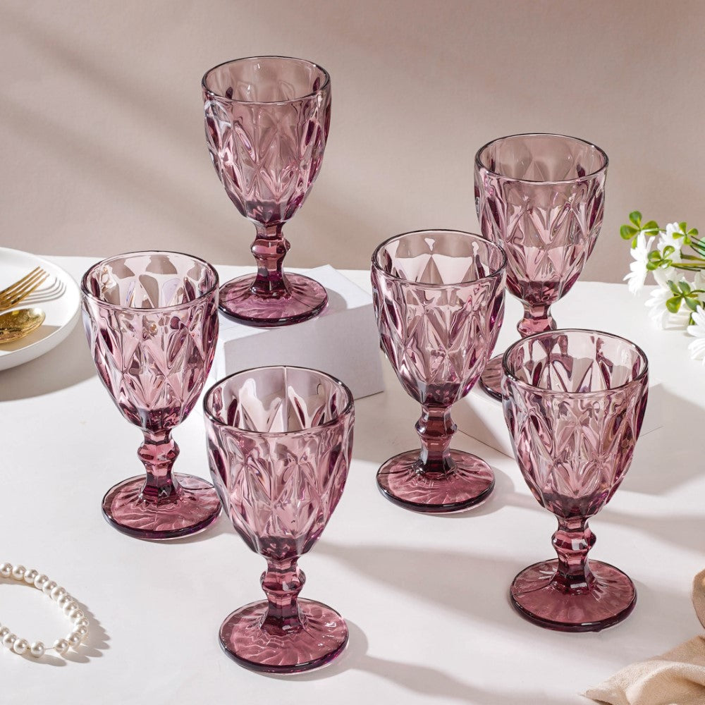 Rose Crystal Red Wine Glass Mauve Set Of 6 300 ml Nestasia