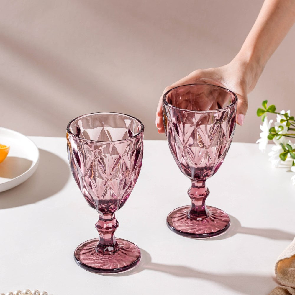 Rose Crystal Red Wine Glass Mauve Set Of 6 300 ml Nestasia