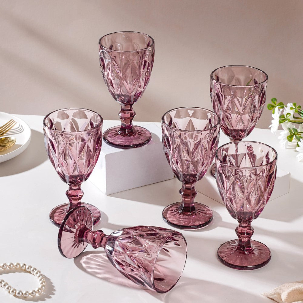 Rose Crystal Red Wine Glass Mauve Set Of 6 300 ml Nestasia
