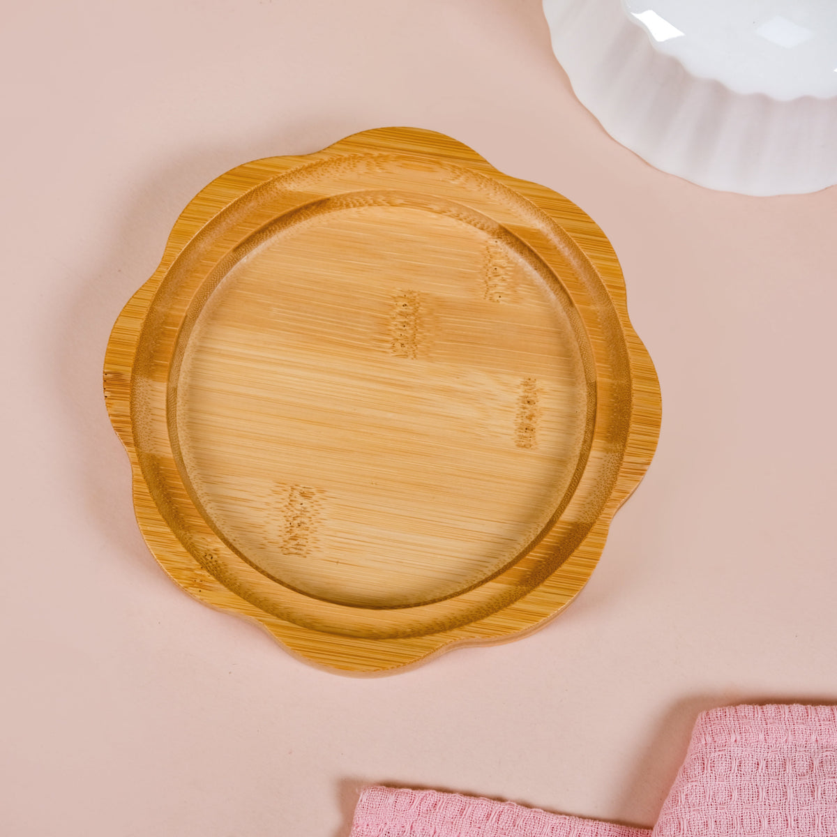 Round Wooden Dish With Fluted Texture Ceramic Lid Nestasia