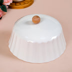Round Wooden Dish With Fluted Texture Ceramic Lid Nestasia